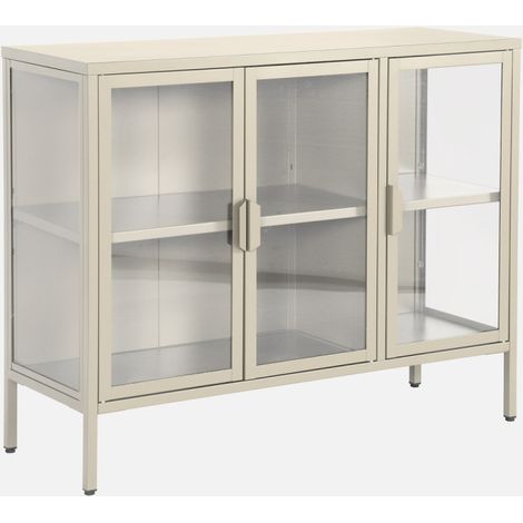 Credenza industriale in metallo e vetro temperato 3 ante, 100cm