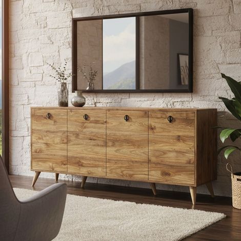 Credenza Ernie, Madia 2 Ripiani, Apertura Battente, 4 Ante, 180x45x80h cm Marrone Noce (1/5)
