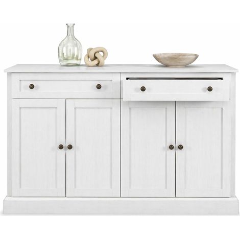 ELVMI Sideboard mit 4 Türen, 2 Schubladen und 2 verstellbaren Einlegeböden für Wohnzimmer, Antikweiß, 150×40×86 cm (1/5)