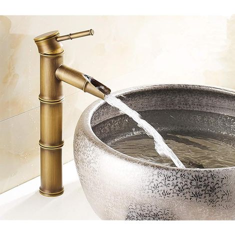 Robinet mélangeur rétro en laiton design bambou cascade lavabo lavabo eau froide et chaude