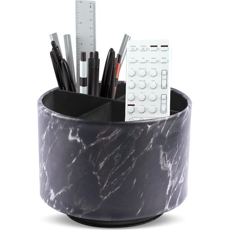 Porte-stylo rond en cuir rotatif à 360° - Porte-télécommande rotatif - Table de chevet - Télécommande TV - Organiseur de bureau pour stylos, fournitures de bureau - Boîte de rangement (1 marbre (1/5)