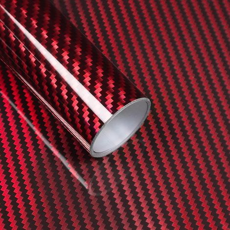 Covering Carbone 2D Laser Brillant Rouge 30 x 150cm, Covering Voiture Adhésif avec Technologie de Libération d'air, Film Protection Intérieure et Extérieure pour Voitures, Motos et Vélos (1/5)