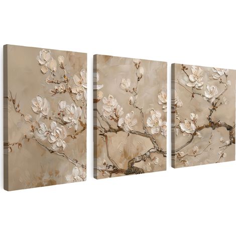 MULTI-PANEL WALL ART Trittico Set of 3 Beige - Blossom - Modern 90x40 cm