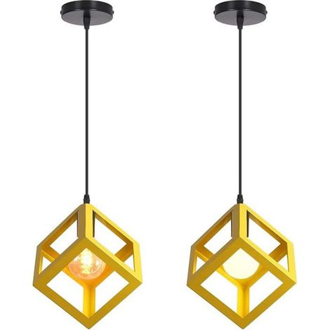 Abat-jour géométrique métallique E27 pour chambre à coucher, salon et salle à manger - 16 cm - jaune (1/4)