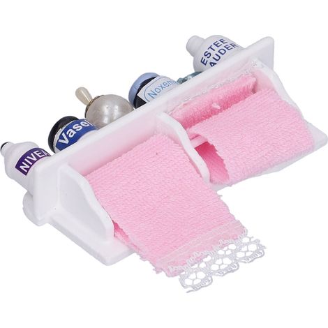 Accessoires de salle de bain pour maison de poupée à l'échelle 1:12 : porte-serviettes miniature en bois, bouteilles décoratives (1/5)