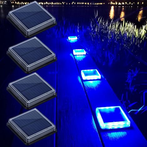 Outdoor Solar Light, IP68 Waterproof Solar Lighting with Auto On/Off, Ground Light for Garden, Stairs, Paths, Driveway, Patio, Deck (4 Pack, Blue Light) (1/5)