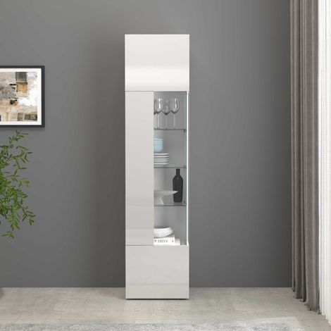 WHOUS Vetrinetta espositiva Egypt con 1 anta e 5 ripiani bianco lucido 45x34x190 cm (1/5)