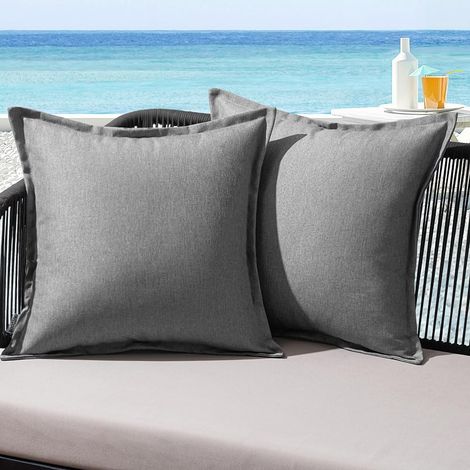 Housse Coussin Exterieur Impermeable de PP coton  Coussins Canape Decoratif Taie Oreiller 45x45 cm Lot de 2 Gris Clair (1/3)