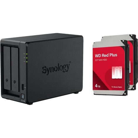Servidor NAS Synology DiskStation DS725+ (2 bahías) + 2 discos duros WD Red WD40EFZZ SATA de 3,5" y 4 TB.
