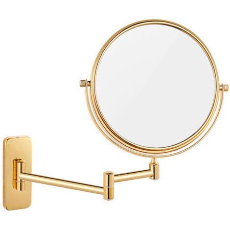 Miroir grossissant mural rond 20 cm – Double face avec bras flexible pivotant 360° – Cadre en laiton et acier inoxydable (1/4)