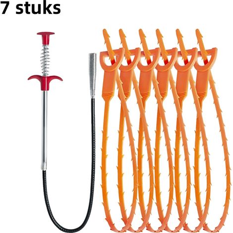 Kit de débouchage 7 pièces orange pour canalisations de cuisine et toilettes outils de nettoyage et de débouchage pour usage domestique (1/5)