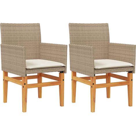 Maison Exclusive - Sedie Giardino con Cuscini 2 pz Beige Polyrattan Legno Massello (1/5)