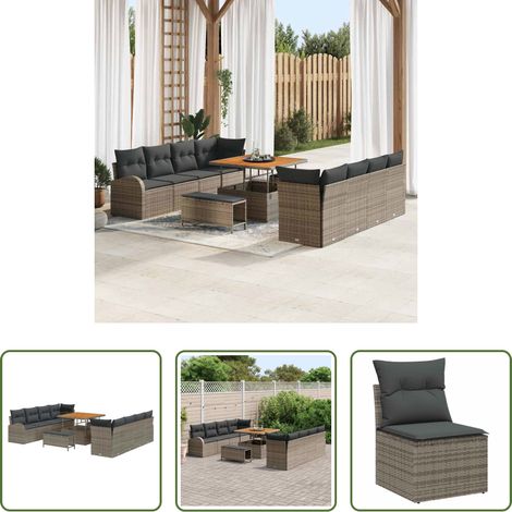 vidaXL Conjunto de sofá de jardín 11 uds. 10-Número de plazas Gris (1/5)