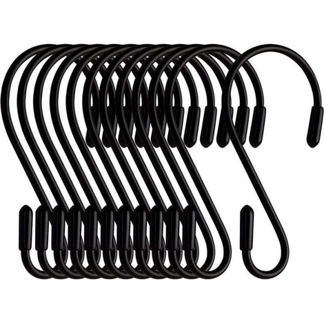 Set mit 12 S-Haken – Schwarz – 8 cm – S-förmig – Maximale Traglast: 5 kg