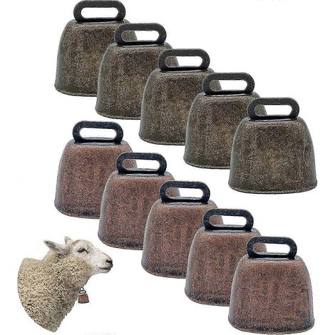 Lot de 10 cloches en cuivre pour vaches, chevaux et moutons, style vintage bronze, pour chiens et animaux de compagnie (chèvres, vaches, chevaux). (1/5)