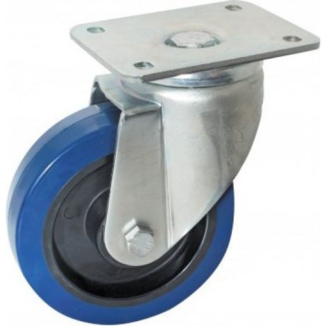 Roulette D100mm caoutchouc bleu platine pivotante 527832O - Roulette D100mm caoutchouc bleu platine pivotante 527832O (1/2)
