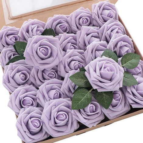 Roses Artificielles - 25 Pièces - Diamètre 8 cm - Tige 20 cm - Pour Bouquets Mariage Décoration Fête Maison - Avec Feuilles (1/5)