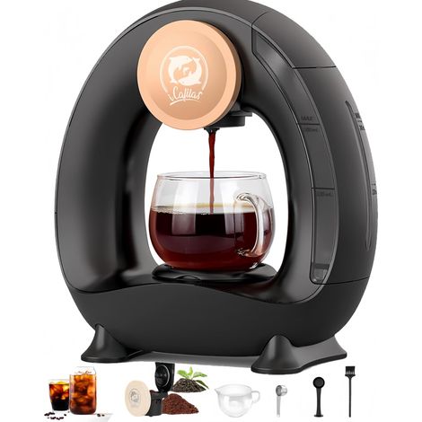 Mini Machine à Café Électrique, Cafetière 2-en-1 pour Café Moulu et Thé, Chauffage Rapide 20 s, Café Prêt en 2 min, Compacte pour Petit Espace, Black (1/5)