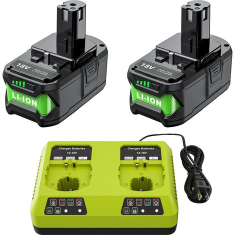Remplacement de batterie, capacité 8000mAh, lithium-ion, compatible avec Ryobi, 2X8.0 avec 6AChargeur (1/2)