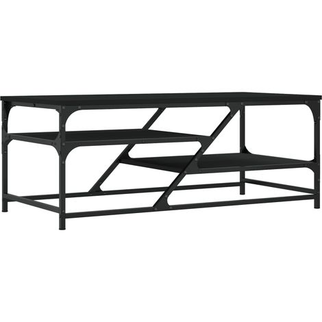 Mesa de centro de diseño industrial con estantes 100 x 49 x 40 cm madera de ingeniería negra y metal DEC039534