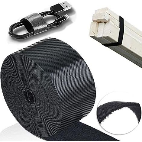 Attache Câble Scratch, 50mm X 5M Non Adhésif Serre Bande pour Cable Gestion, DIY Artisanat et Fixation des Rideaux, Réutilisables Management Scratch Rouleau Accueil Bureau - (1/5)