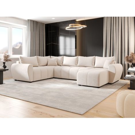 Canapé d’angle panoramique en tissu MOLIA U PLUS - 6 places - 303 cm Beige (1/3)