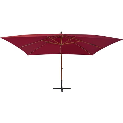 Parasol en porte-à-faux, Parasol pour Balcon Jardin Plage Terrasse, avec mât en bois 400 x 300 cm Bordeaux OIB7800E