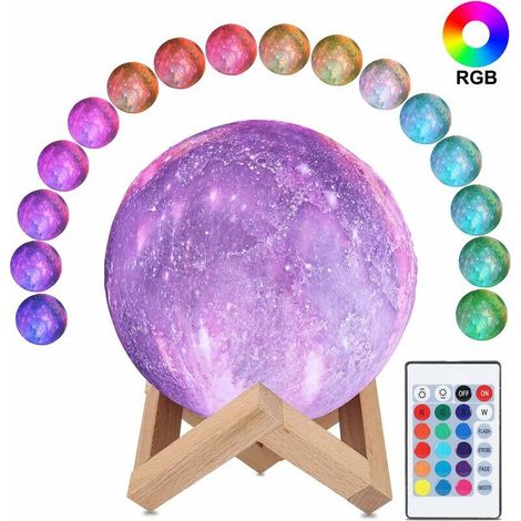 Lampe Lune 3D, ALED LIGHT RGB 16 Couleurs LED Lumière Lune Espace Lampe 15cm Diamètre, Lampe de Nuit Étoilée Cosmique USB Rechargeable avec Télécommande Humeur Veilleuse pour Chambre,Cadeau,Décoration