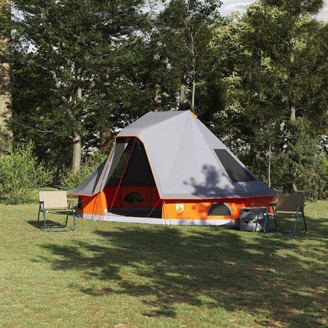 vidaXL Tente Tipi 6 personne Gris et orange taffetas (1/5)
