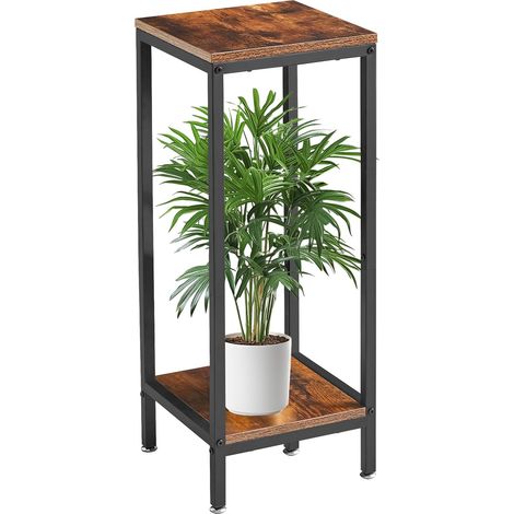 Support Plante Interieur à 2 Étages, 76cm de Haut Support à Plantes en Bois, Moderne Supports de Pots de Fleurs Pour Intérieur Jardin Balcon Salon Décoration, Rustique Brun TMJ071H (1/5)