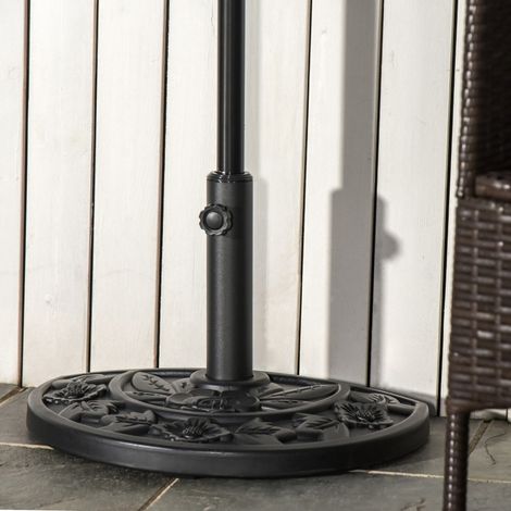 Base pour Parasol Semicirculaire de 9 kg en HDPE, Béton et Métal avec Motifs Floraux, Ø50x32x32 cm, Noir (1/5)