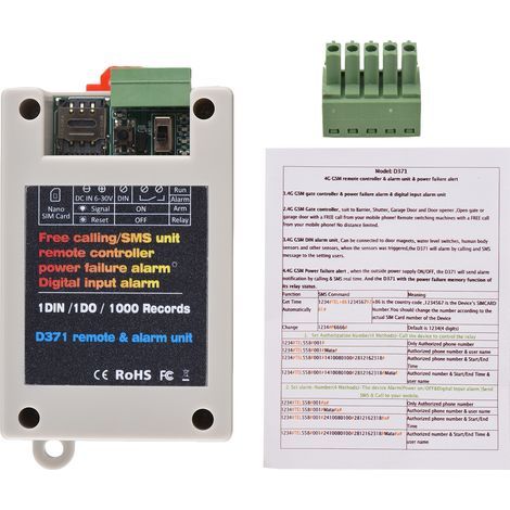 Zoternen Relais d'ouverture de portail GSM, télécommande 2G, appel téléphonique, SMS, alarme de mise hors tension, entrée pour clôtures, stores, portes de garage, avec emplacement SIM, DC 9 V à 36 V. (1/5)