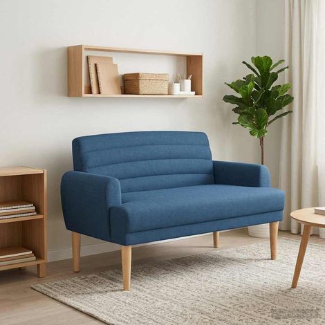 Canapé 2 places capitonné en velours polyester bleu, 116 x 67 x 80 cm - PANGIVO (1/5)