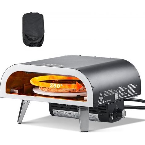 Horno de Pizza para Exteriores, de Gas Propano, con Rotación Eléctrica y Piedra para Pizza Gruesa, Portátil, para Acampar, Jardín, Patio y con Bolsa de Transporte, Negro, 470 x 430 x 270 mm (1/5)