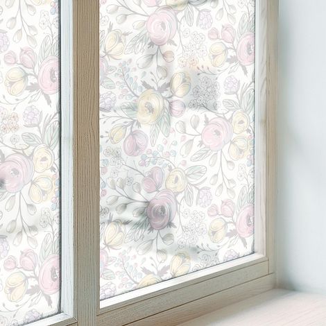 Film Occultant pour Vitre 100x116 cm Vitrail Collés sur le Verre Décoratif Adhésif pour Chambre Cuisine Salle de Bain PVC Protection Motif floral (1/5)