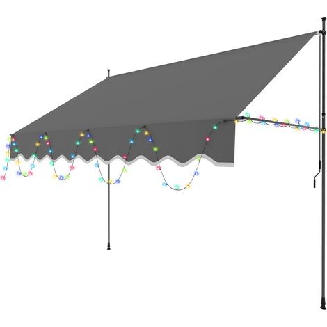 Wolketon Markise Klemmmarkise mit Handkurbel Sonnenschutz und UV-Schutz und wasserfestund höhenverstellbar Gelenkarm mit LED 250cm