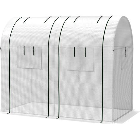 Serra da giardino, 1,8 m², serra per pomodori, 2 porte avvolgibili con cerniera, 4 finestre avvolgibili, acciaio, PE 135 g/m², bianco -Crezuo