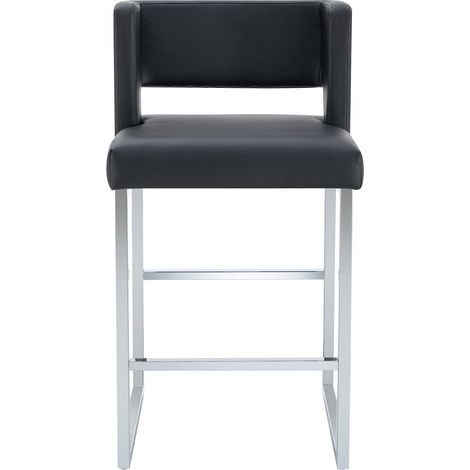 Lot de 2 tabourets de bar noirs au design nordique, assise carrée rembourrée, pieds en métal argenté, confort durable et style CHICFURN (1/5)