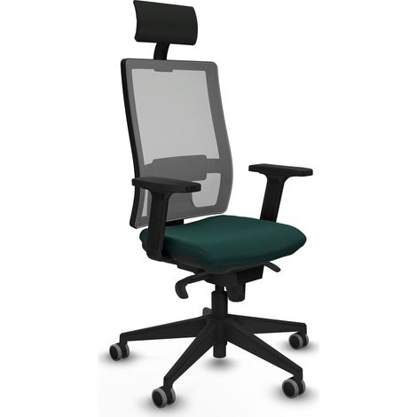 Horna sincro malla gris similpiel verde botella brazos 2D base piramidal cabecero fijo ruedas 65mm engomadas (1/5)