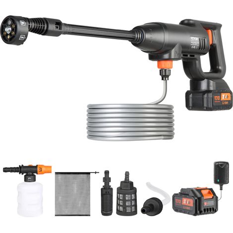 VEVOR Lavadora de Alta Presión con Batería Inalámbrica 21V Limpiador Portátil de Alta Potencia 580PSI 50bar Lavadora Electrica 4L/min Cargador de Batería de 4,0Ah para Limpieza de Patio, Jardín, Coche