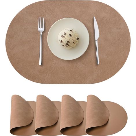 Lot de 4 sets de table ovales en similicuir pour table de salle à manger, sets de table double face, résistants à la chaleur, lavables et faciles à nettoyer, pour intérieur et extérieur, camel'Camel S (1/5)