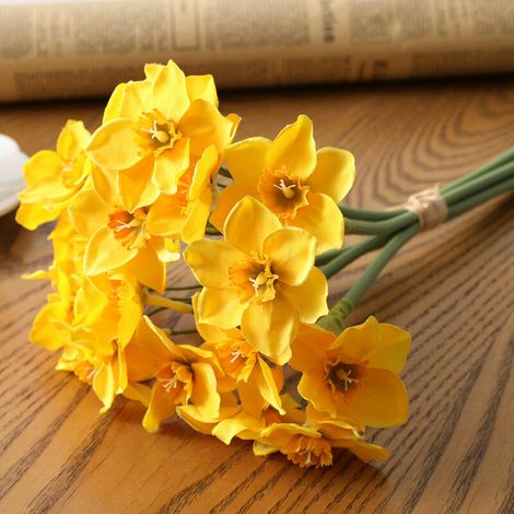 RHG 1 Pc Fls De Jonquilles Artificielles, Bouquets De Fls De Faux Narcisse en pour Décor De Mariage De Jardin De Bureau De Fête À La Maison, Arrangements, Centres De Table, Jaune (1/5)