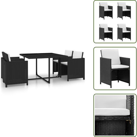 Salon de jardin encastrable 5 pcs et coussins Rotin Noir - Salon De Jardin - Meubles De Jardin - Set De Salon De Jardin - Table De Jardin - Chaises De Jardin (1/5)