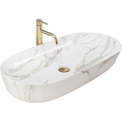 REA – Vasque à poser 810mm – Largeur 410mm – Hauteur 135mm – Céramique sanitaire imitation pierre