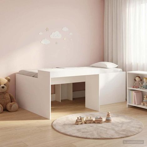 vidaXL Hochbett mit Schreibtisch für Kinder Weiß 75 x 190 cm (1/5)