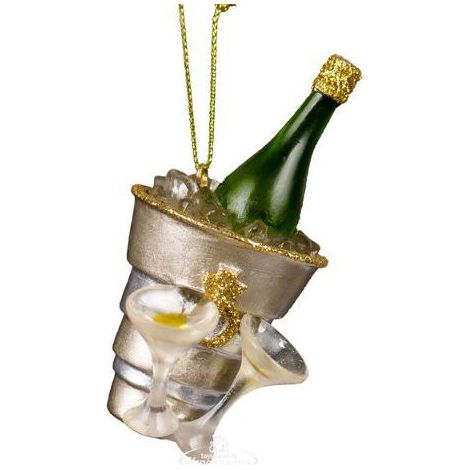 Boule de Noël Forme Seau à Champagne avec Verres en Résine 3D Décoration Festive Blanc Éclatant - PANGIVO
