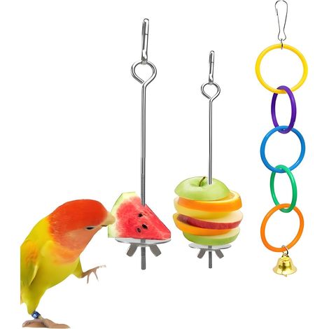 Lot de Jouets pour Oiseaux en Acier Inoxydable avec Support à Fruits (1/5)