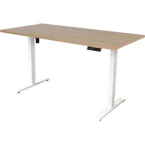 Bureau électrique réglable - 180 x 80 cm - Moteur simple - Blanc/Chêne
