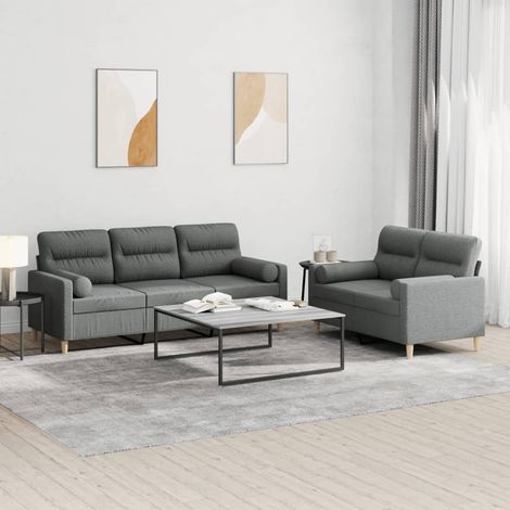 2-tlg. Sofagarnitur mit Kissen Dunkelgrau Stoff (1/5)