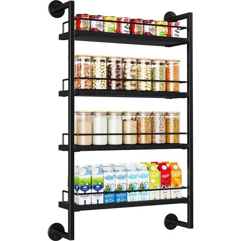 Wall Mounted Spice Rack, 4 Tiers, Black (1/5)